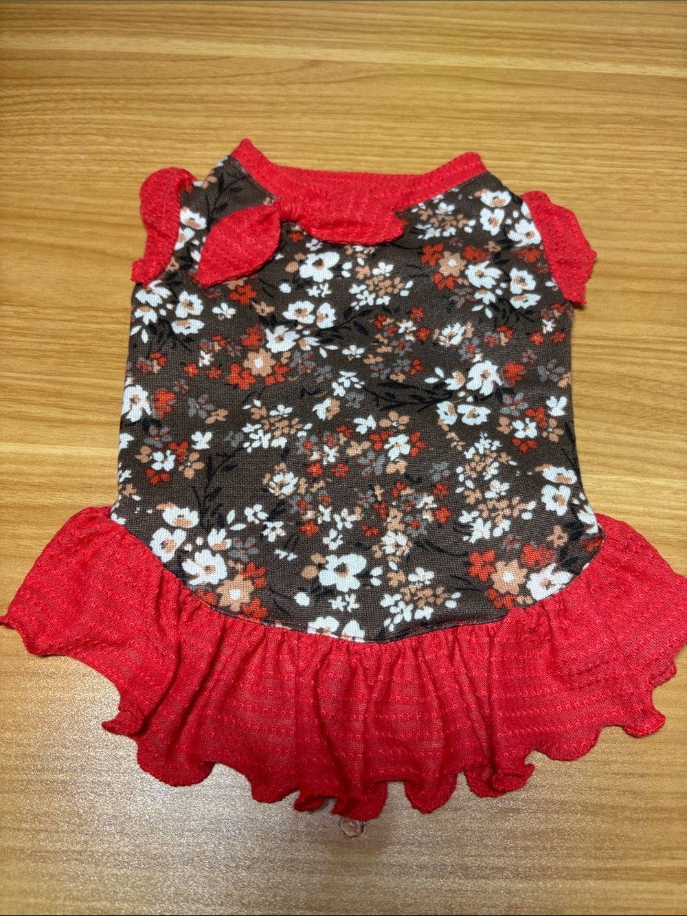 Floral Ruffle Dog Dress in Brown and Red